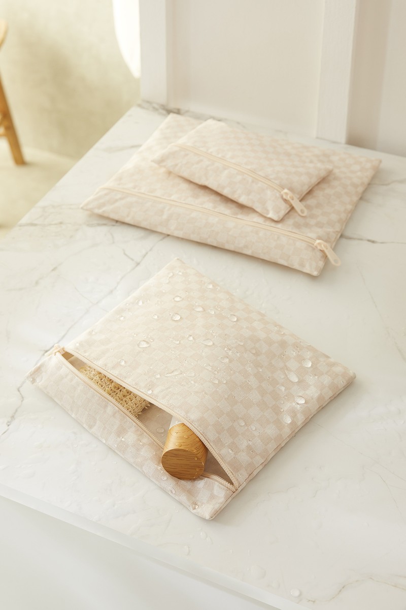 Ocean Home Textile Ocean Home Textile 3'lü Su Geçirmez Pvc Astarlı Bej Dama Desen Islak Kuru Çantası 20 x 13 / 24 x 20 — 6. ürün görseli