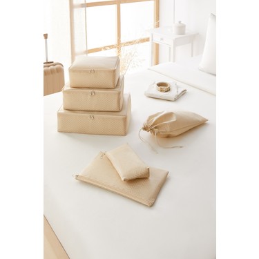 Ocean Home Textile Ocean Home Textile 6'lı Bej Balıksırtı Valiz Düzenleyici Bavul İçi Organizer fiyatı ve görseli