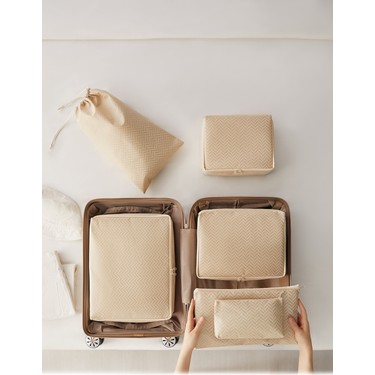Ocean Home Textile Ocean Home Textile 6'lı Bej Balıksırtı Valiz Düzenleyici Bavul İçi Organizer — 2. ürün görseli