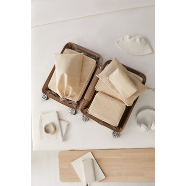 Ocean Home Textile Ocean Home Textile 6'lı Bej Balıksırtı Valiz Düzenleyici Bavul İçi Organizer — 3. ürün görseli