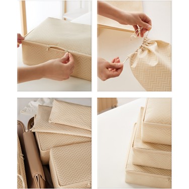 Ocean Home Textile Ocean Home Textile 6'lı Bej Balıksırtı Valiz Düzenleyici Bavul İçi Organizer — 4. ürün görseli