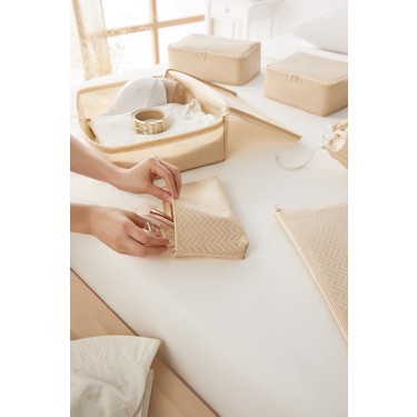 Ocean Home Textile Ocean Home Textile 6'lı Bej Balıksırtı Valiz Düzenleyici Bavul İçi Organizer — 5. ürün görseli