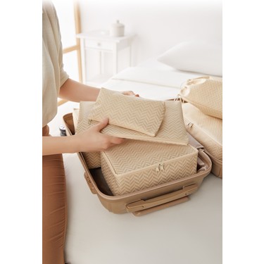 Ocean Home Textile Ocean Home Textile 6'lı Bej Balıksırtı Valiz Düzenleyici Bavul İçi Organizer — 6. ürün görseli
