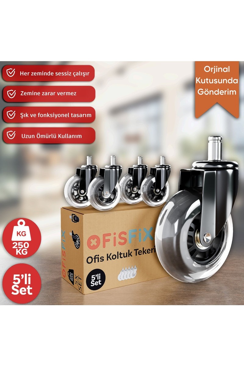 Ofis Fix 64mm Silikon Oyuncu Koltuğu Tekeri | Ofis Koltuk Tekeri | Ultra Sessiz Sandalye Tekeri