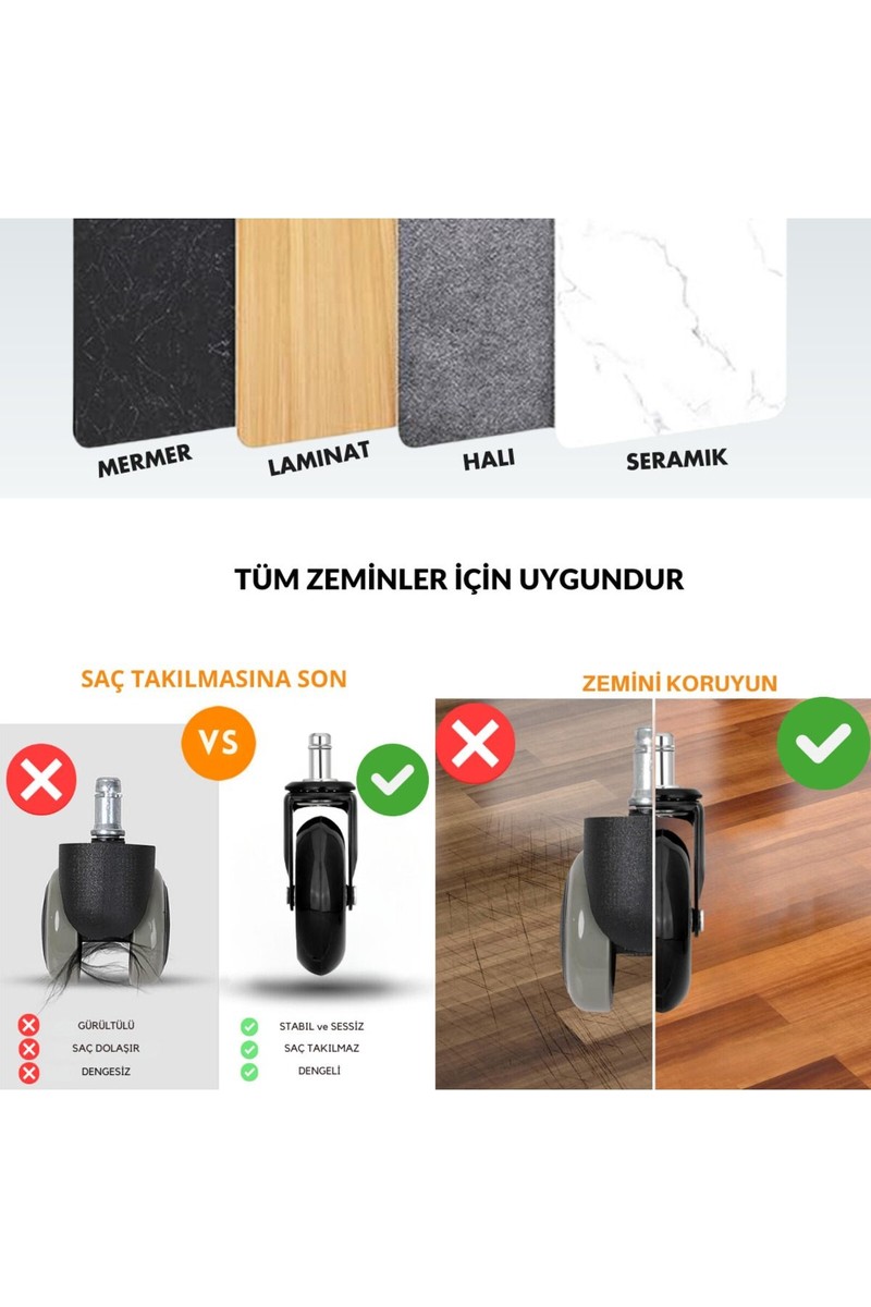 Ofis Ofis Fix 64mm Silikon Oyuncu Koltuğu Tekeri | Ofis Koltuk Tekeri | Ultra Sessiz Sandalye Tekeri — 2. ürün görseli