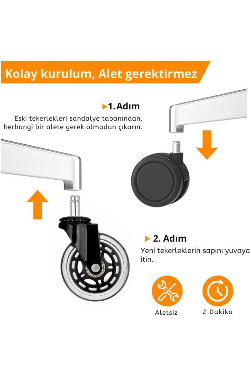 Ofis Ofis Fix 64mm Silikon Oyuncu Koltuğu Tekeri | Ofis Koltuk Tekeri | Ultra Sessiz Sandalye Tekeri — 3. ürün görseli