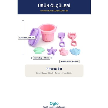 Oglo Oglo Unicorn Figürlü Kova Kürek Seti — 7 Parça Plaj Kum Oyuncağı, Kalıplı Deniz Kumu Seti 3+ — 2. ürün görseli