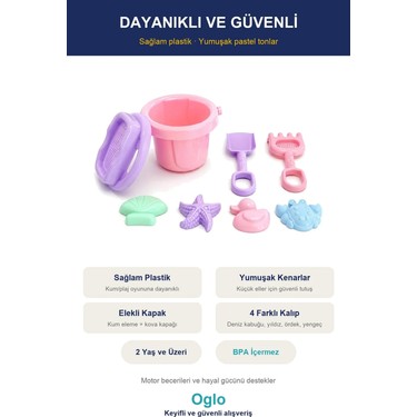 Oglo Oglo Unicorn Figürlü Kova Kürek Seti — 7 Parça Plaj Kum Oyuncağı, Kalıplı Deniz Kumu Seti 3+ — 4. ürün görseli