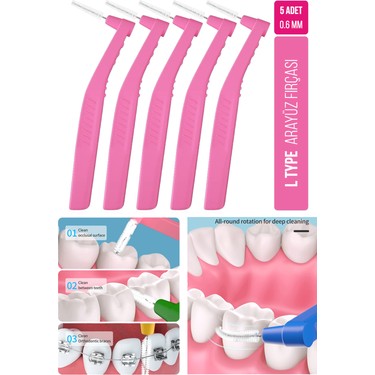 Oral White Oral White Arayüz Fırçası 0.6 mm Pembe Renkli 5 Adet Dişler Arası Temizlik fiyatı ve görseli