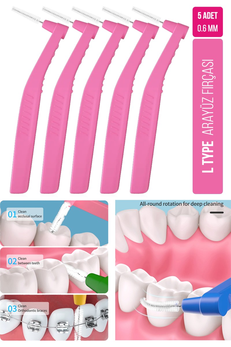 Oral White Oral White Arayüz Fırçası 0.6 mm Pembe Renkli 5 Adet Dişler Arası Temizlik — 4. ürün görseli