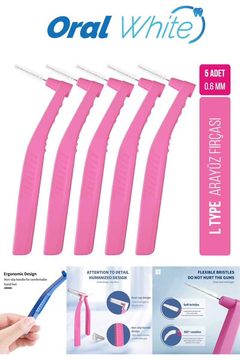 Oral White Oral White Arayüz Fırçası 0.6 mm Pembe Renkli 5 Adet Dişler Arası Temizlik — 5. ürün görseli