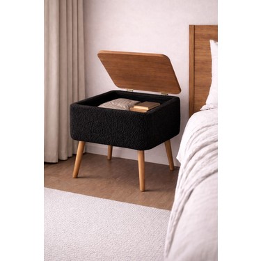 Own Home Own Home Nivo Sandıklı Komodin Modern Tasarım Teddy Kumaş Kaplamalı Ahşap Ayaklı Siyah — 2. ürün görseli