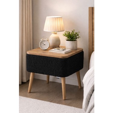 Own Home Own Home Nivo Sandıklı Komodin Modern Tasarım Teddy Kumaş Kaplamalı Ahşap Ayaklı Siyah — 3. ürün görseli