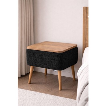 Own Home Own Home Nivo Sandıklı Komodin Modern Tasarım Teddy Kumaş Kaplamalı Ahşap Ayaklı Siyah — 4. ürün görseli
