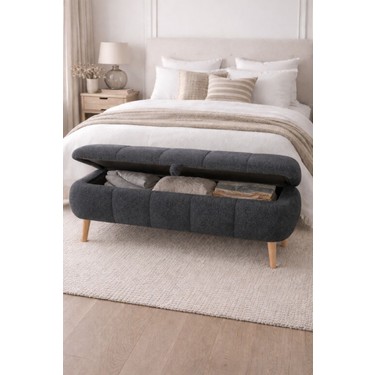 Own Home Own Home Sara Sandıklı Puf Bench, Modern Teddy Kumaş Kaplamalı Ahşap Ayaklı 90 cm fiyatı ve görseli