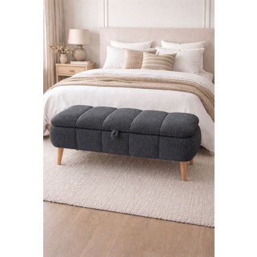 Own Home Own Home Sara Sandıklı Puf Bench, Modern Teddy Kumaş Kaplamalı Ahşap Ayaklı 90 cm — 2. ürün görseli