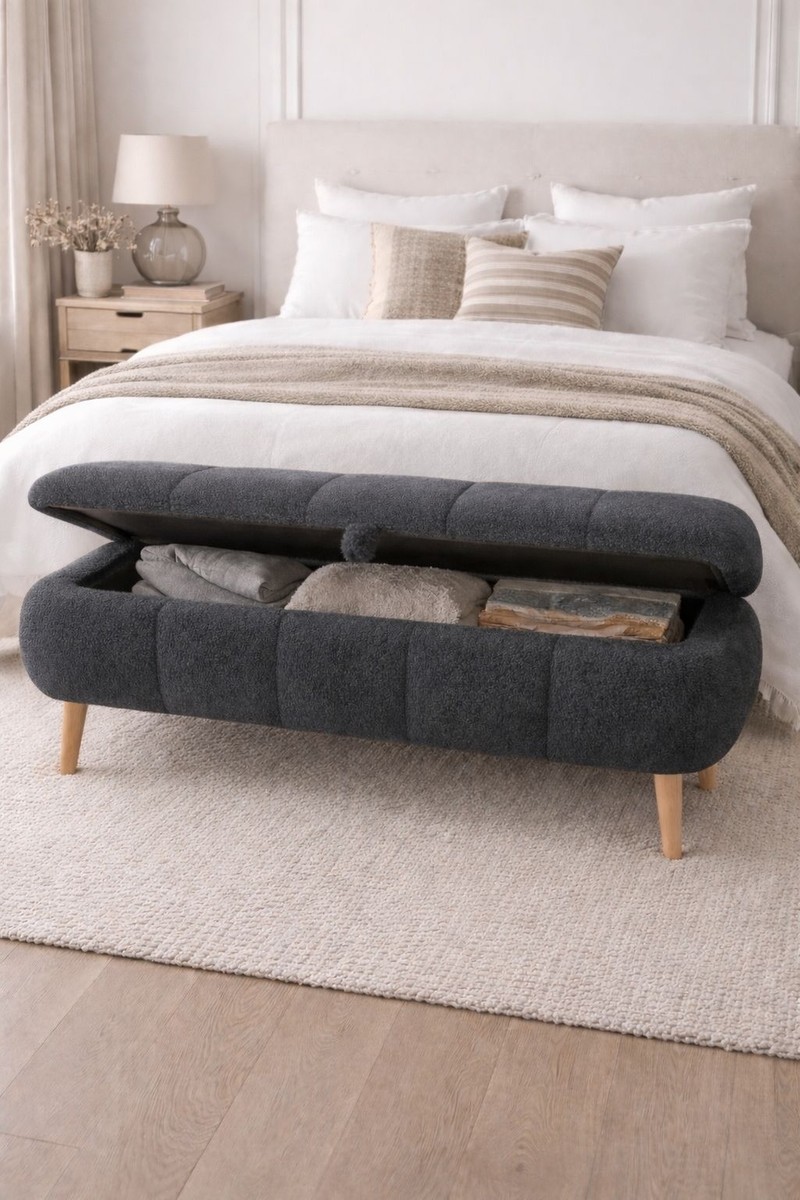 Own Home Own Home Sara Sandıklı Puf Bench, Modern Teddy Kumaş Kaplamalı Ahşap Ayaklı 90 cm — 3. ürün görseli