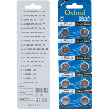 Oxford Oxford AG13 LR44 Düğme Pil 10’lu Paket Alkalin 1,55 Volt Kaliteli Saat fiyatı ve görseli
