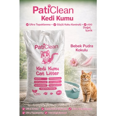Pati Clean Pati Clean Bebek Pudra Kokulu 20 lt İnce Taneli Süper Topaklanan Kedi Kumu %99 fiyatı ve görseli