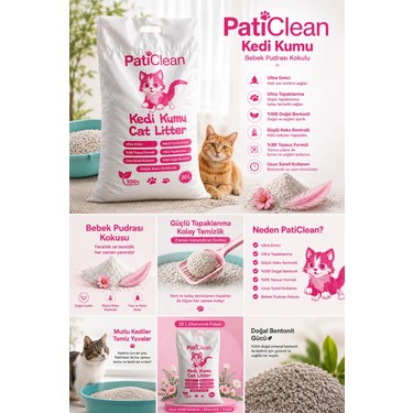 Pati Clean Pati Clean Bebek Pudra Kokulu 20 lt İnce Taneli Süper Topaklanan Kedi Kumu %99 — 2. ürün görseli
