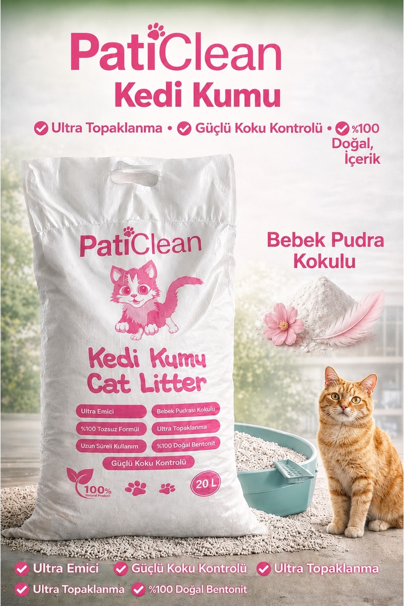 Pati Clean Pati Clean Bebek Pudra Kokulu 20 lt İnce Taneli Süper Topaklanan Kedi Kumu %99 — 3. ürün görseli