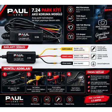 Paul Paul Type-C Girişli 7/24 Araç Kamerası Park Modu Bağlantı Kiti Hardwire Kit 3 Metre Sigorta fiyatı ve görseli