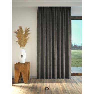 Perle Perle Koyu Gri Renk Keten Dokulu Fon Perde Ekstrafor Büzgülü Modern Tasarım 100 x 250 — 2. ürün görseli