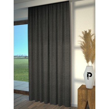 Perle Perle Koyu Gri Renk Keten Dokulu Fon Perde Ekstrafor Büzgülü Modern Tasarım 100 x 250 — 3. ürün görseli