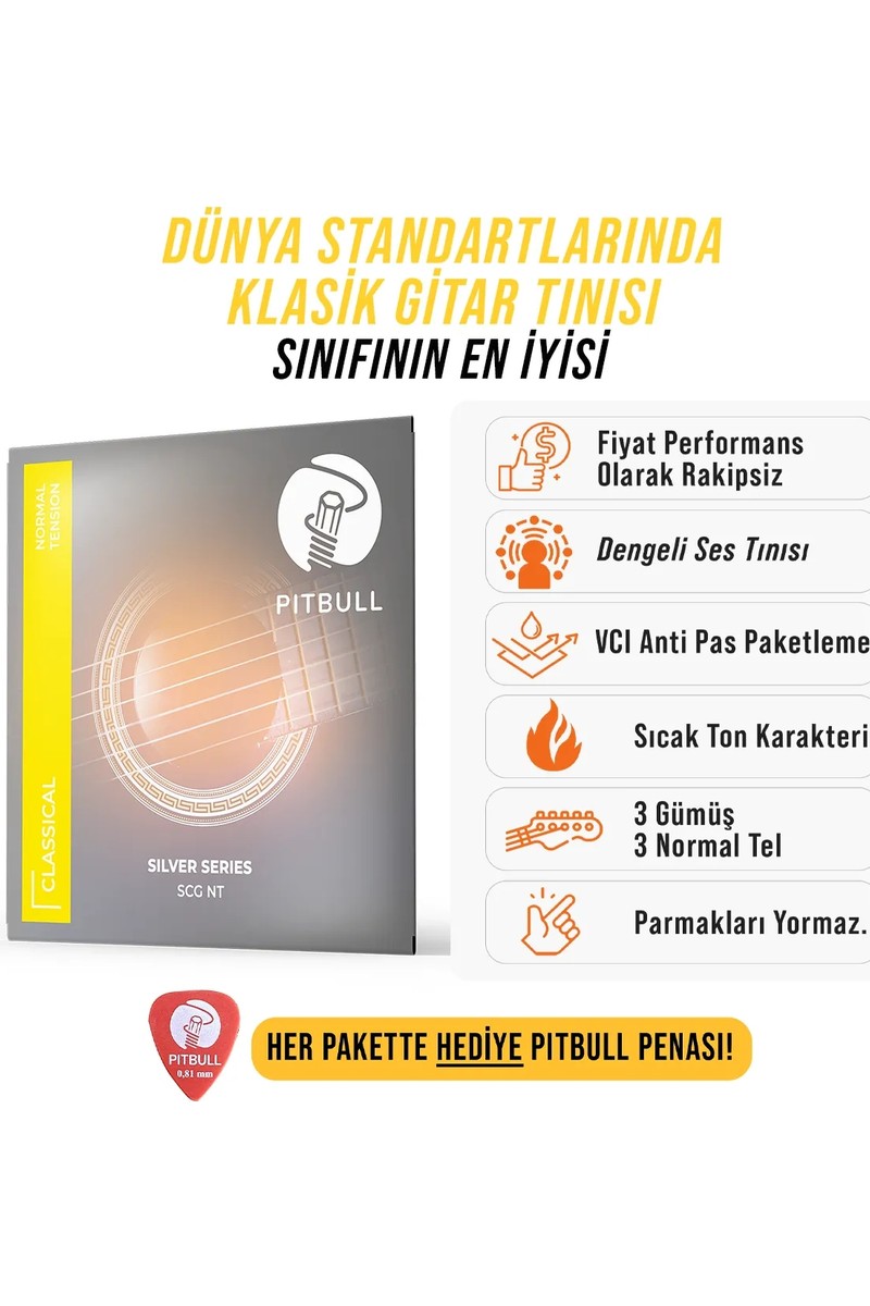Pitbull Strings Silver Series Scg Nt Takım Tel Klasik Gitar Teli