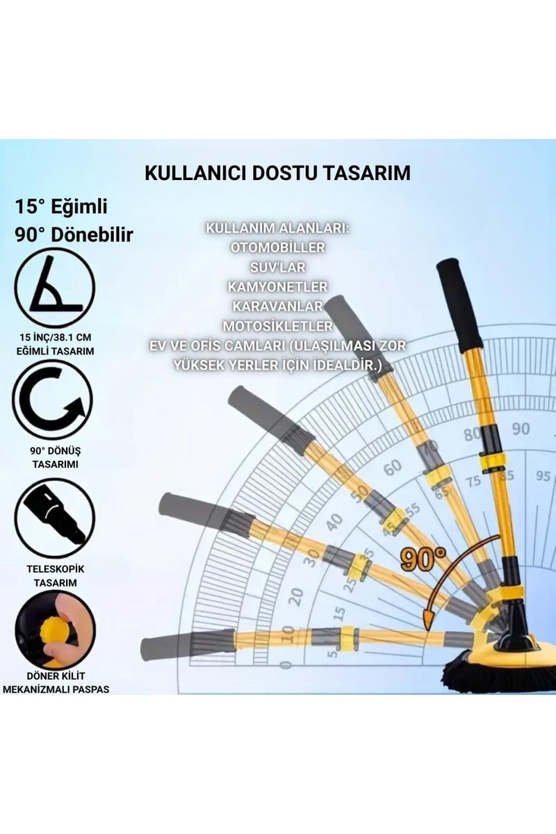Polham Polham 100CM Uzayabilen Teleskopik Saplı Kuru Islak Araç Temizleme Fırçası, Iz ve Çizik Bırkaz Fırça — 3. ürün görseli