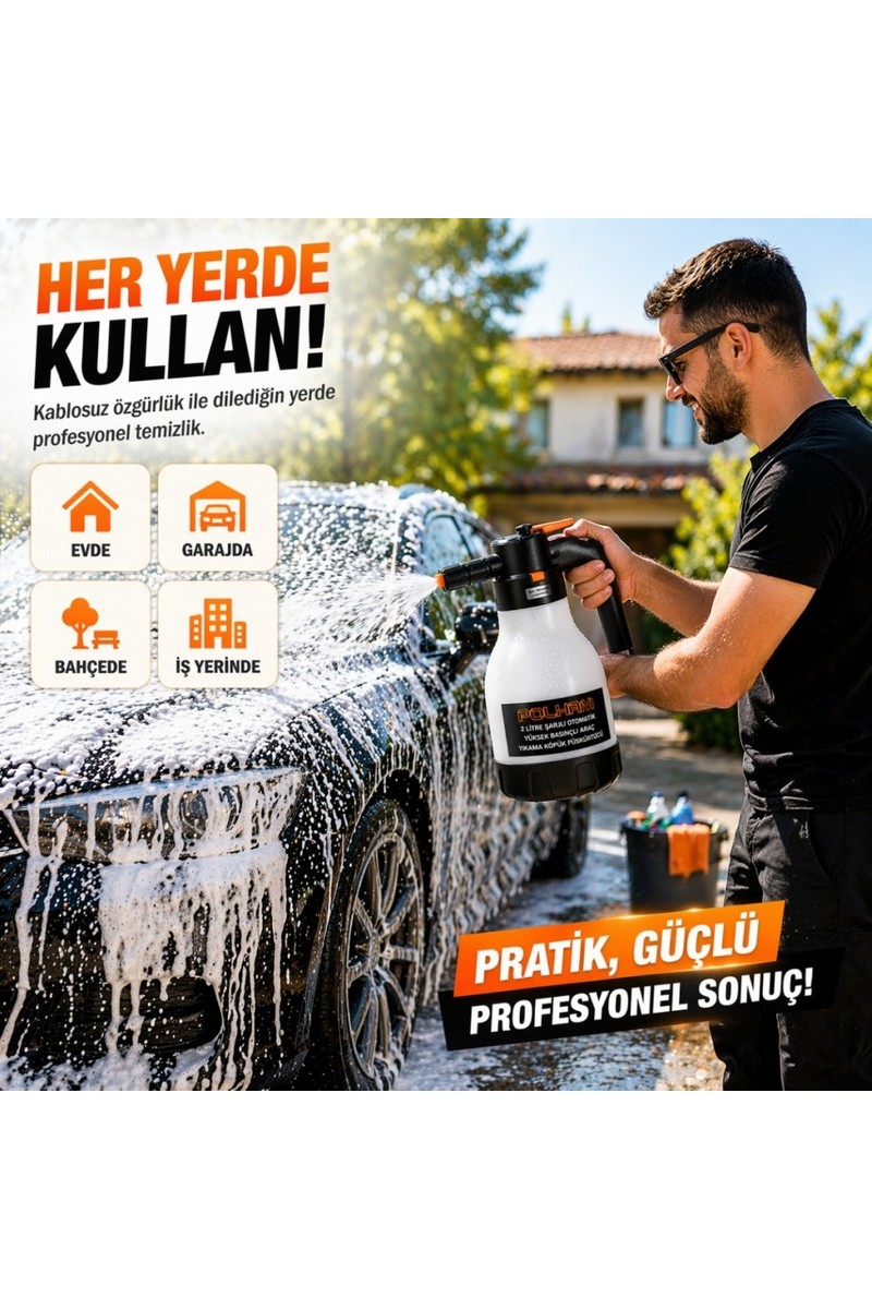 Polham Polham Yeni Nesil 2L Şarjlı Otomatik Basınçlı Araç Yıkama Köpük Püskürtücü, Araç, Jant, Bahçe Yıkama Pompası — 3. ürün görseli