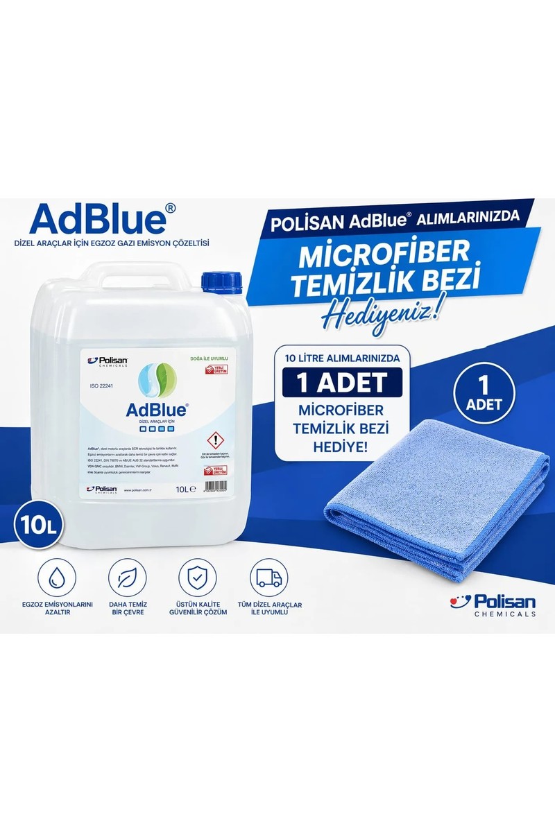 Polisan AdBlue 10 Litre AUS 32 – ISO 22241 Uyumlu VDA Lisanslı Dizel Egzoz Emisyon Sıvısı
