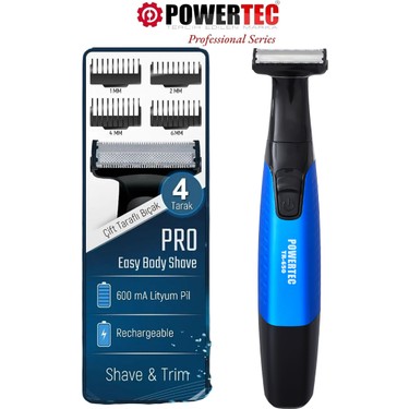 Powertec Powertec TR-650 (TAHRİŞ KARŞITI) Şarjlı Epilasyon Öncesi Hassas Vücut Tıraş Makinesi Çift Bıçak 2 fiyatı ve görseli