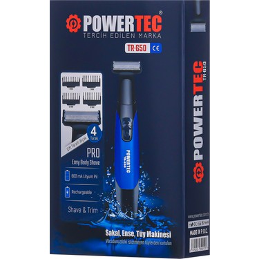 Powertec Powertec TR-650 (TAHRİŞ KARŞITI) Şarjlı Epilasyon Öncesi Hassas Vücut Tıraş Makinesi Çift — 5. ürün görseli