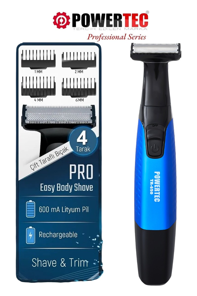 Powertec Powertec TR-650 (TAHRİŞ KARŞITI) Şarjlı Epilasyon Öncesi Hassas Vücut Tıraş Makinesi Çift — 6. ürün görseli
