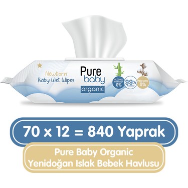 Pure Baby Pure Baby Organic Yenidoğan Islak Havlu 12X70 (840 fiyatı ve görseli