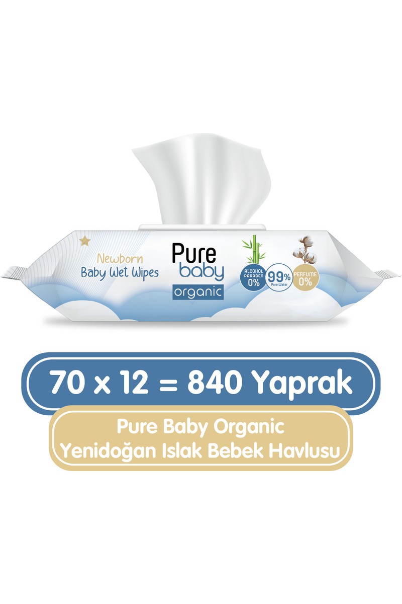 Pure Baby Pure Baby Organic Yenidoğan Islak Havlu 12X70 (840 — 6. ürün görseli
