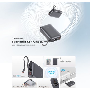 Qcy Qcy 20000MAH - Powerbank Siyah - 45W Hızlı Şarj - Taşınabilir Şarj — 2. ürün görseli