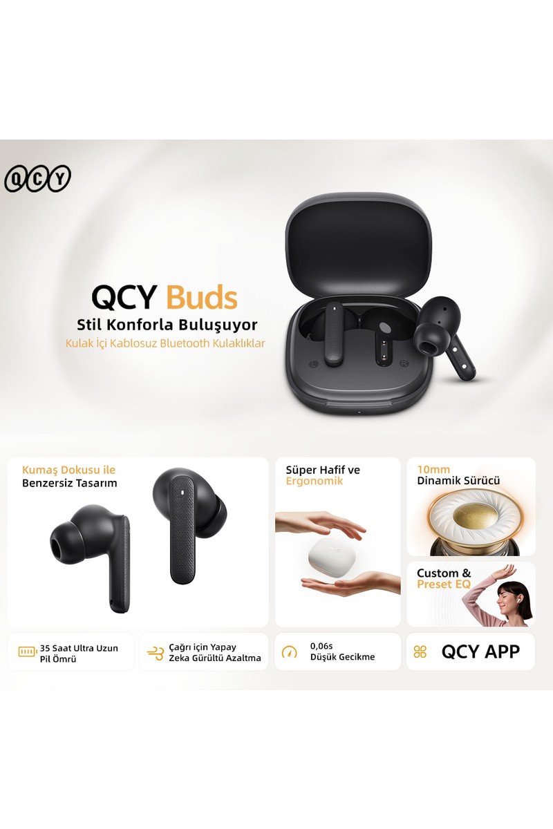 Qcy Qcy Buds Bluetooth Kulaklık - Şık Tasarım - Ipx4 - 35 Saat Ultra - Düşük Gecikme 0.06S -Aı - Siyah — 3. ürün görseli