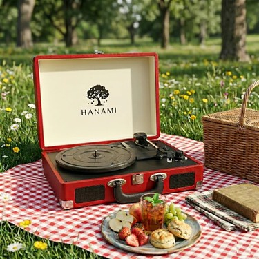 Quiqa Quiqa Hanami Kapaklı Ahşap Pikap Bluetooth'lu  Tüm Plakları Çalan Kırmızı — 4. ürün görseli