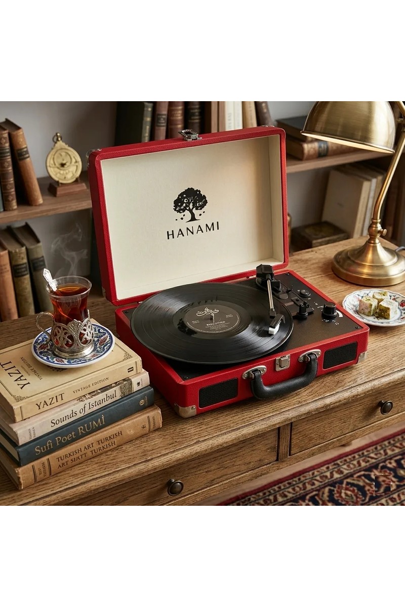 Quiqa Quiqa Hanami Kapaklı Ahşap Pikap Bluetooth'lu  Tüm Plakları Çalan Kırmızı — 5. ürün görseli