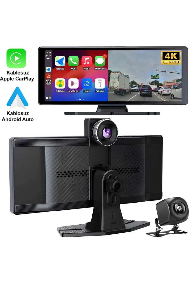 Radoon Yeni Tasarım Kablosuz Carplay Android Auto Uyumlu 4K 10.2 Inç Çift Kameralı Araç Multimedya Ekranı