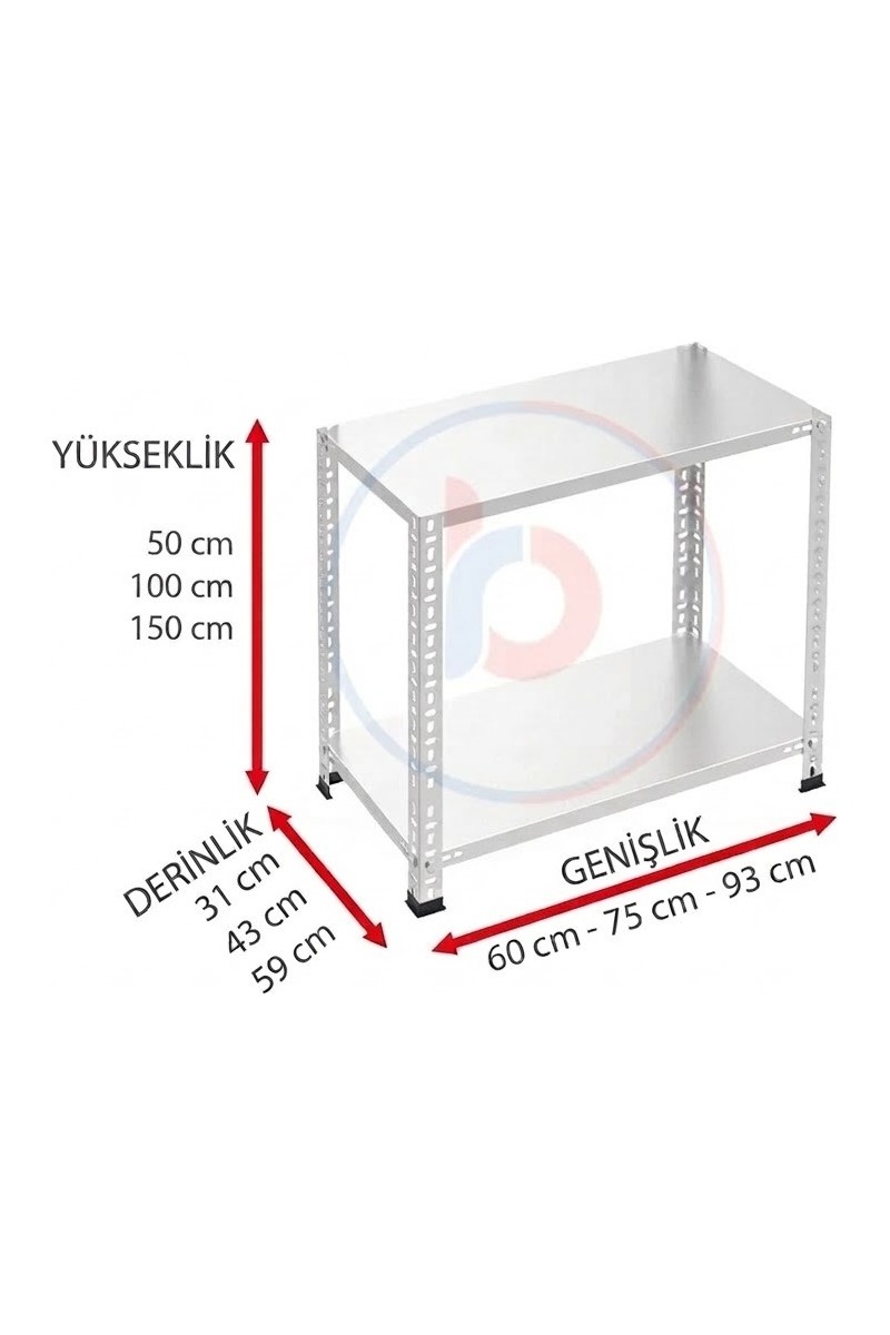 Rafburada 2 Katlı Galvaniz Çelik Raf - Depo, Arşiv, Kiler, Dosya, Market Rafı - 31x60 cm-50 cm-0.70 mm