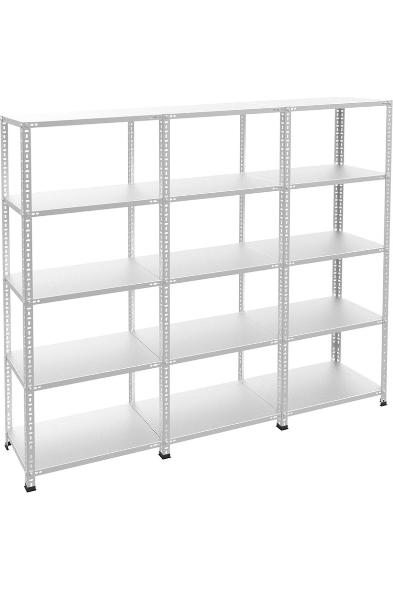 Rafburada 5 Katlı 3'lü Galvaniz Çelik Raf - Depo, Arşiv, Kiler, Dosya, Market Rafı - 31x60 cm-200 cm-0.70 mm