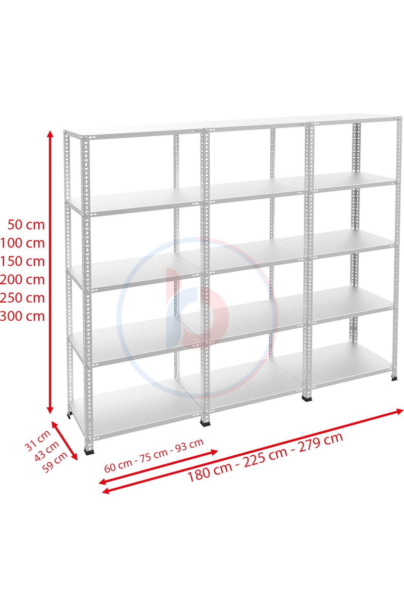 Rafburada Rafburada 5 Katlı 3'lü Galvaniz Çelik Raf - Depo, Arşiv, Kiler, Dosya, Market Rafı - 31x60 cm-200 cm-0.70 mm — 3. ürün görseli
