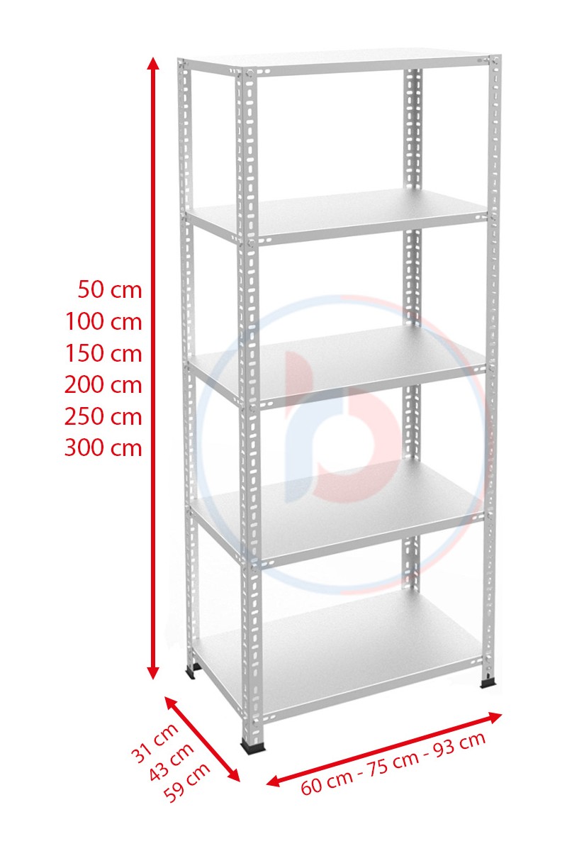 Rafburada Rafburada 5 Katlı Galvaniz Çelik Raf - Depo, Arşiv, Kiler, Dosya, Market Rafı - 20x60 cm-100 cm-0.70 mm — 3. ürün görseli