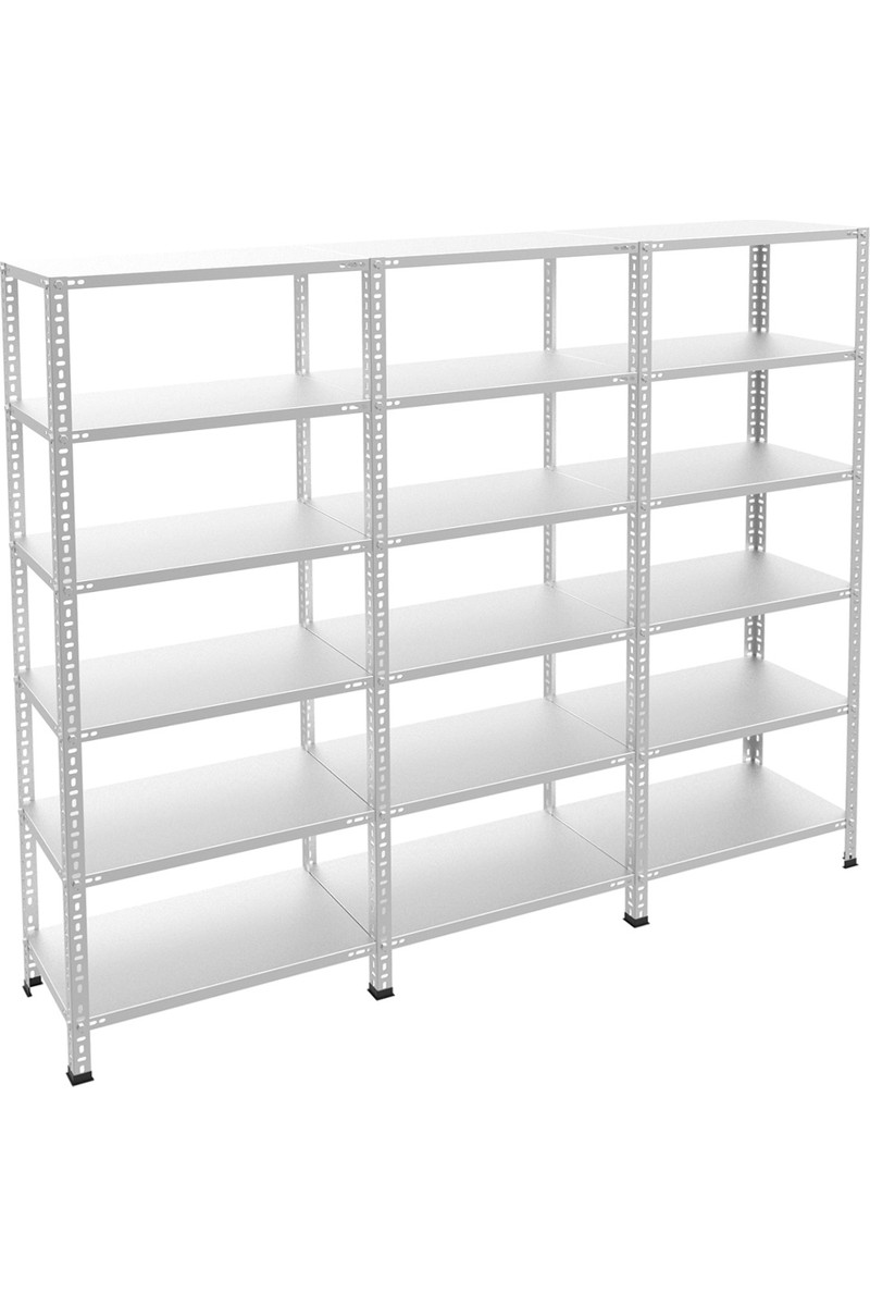 Rafburada 6 Katlı 3'lü Galvaniz Çelik Raf - Depo, Arşiv, Kiler, Dosya, Market Rafı - 31x60 cm-200 cm-0.70 mm