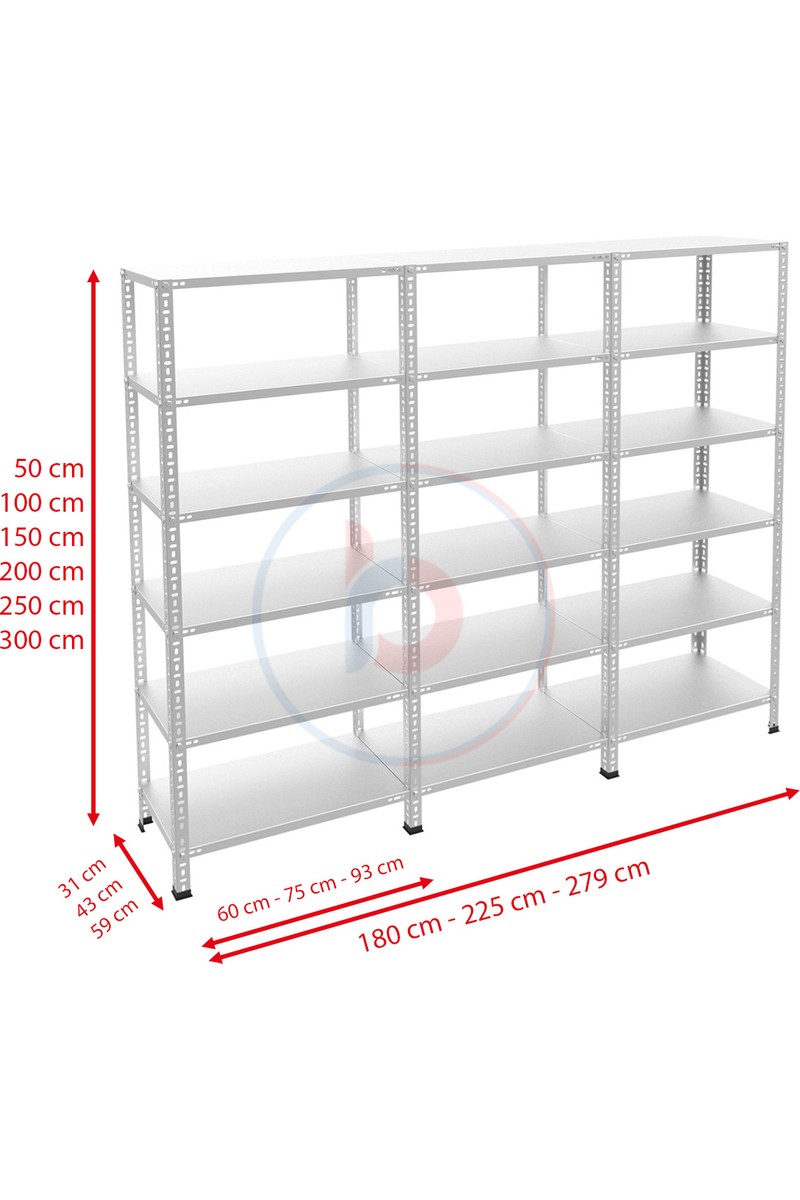 Rafburada Rafburada 6 Katlı 3'lü Galvaniz Çelik Raf - Depo, Arşiv, Kiler, Dosya, Market Rafı - 31x60 cm-200 cm-0.70 mm — 3. ürün görseli