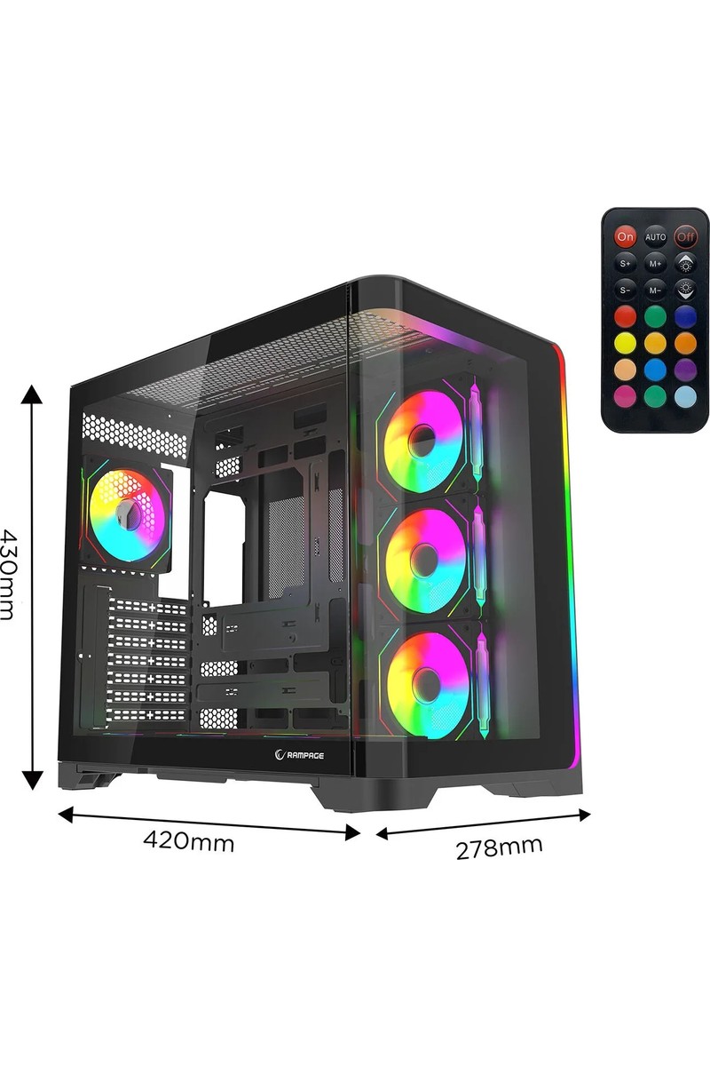 Rampage Rampage Lyron Kumandalı 7 12CM Argb Fan+Kontrolcü Pwm Fanlı Atx/m-Atx Siyah Oyuncu Kasası fiyatı ve görseli