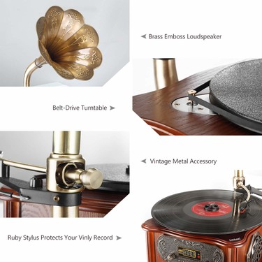 Record Master Record Master RMJ-209C Kahverengi Gramofon Pikap Ahşap Gövde ile Bluetooth ve USB — 4. ürün görseli